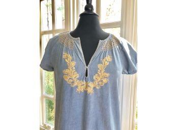 Zara Cotton Tunic Dress With Appliqu Design - Sz S