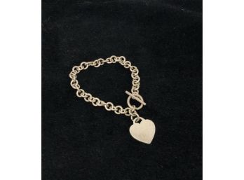 Sterling Chain And Heart Charm Bracelet - .9oz