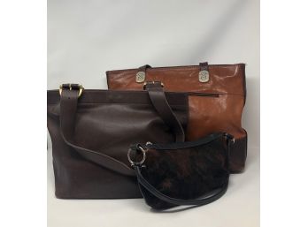 3 Retro Leather Handbags - Including Coach, A Small Pony Fur And Large Orlandi
