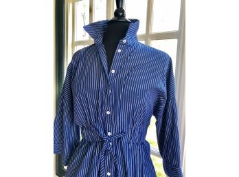 Zara Cotton Pinstrip Blue Shirt Dress - Sz M