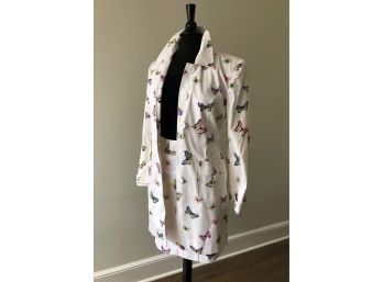 Grace Suit - White Cotton Suit With Butterflies And Pink Trim Paired With Black Tank - Sz 4