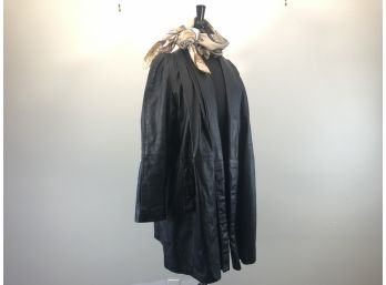 Vintage Black Leather Jacket And Gorgeous Scarf - Sz M