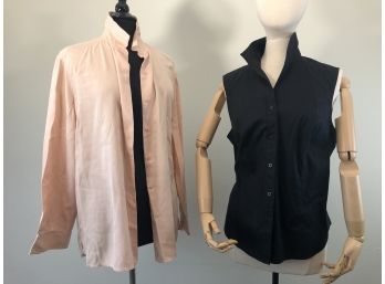 A Pair Of Ladies Blouses - Oversized Washable Silk And Sleeveless Cotton Button-down