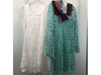 2 Lacey Dresses And Colorful Scarf  Sz S