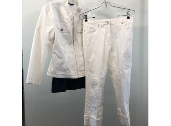 Christine Phillips White Jeans And Jacket With Lace And Bling Detail