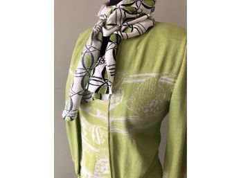 St John 3 Piece Knit Lime Set, Tropical Fish And A Scarf To Coordinate - Sz 4