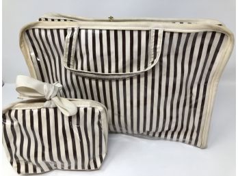 Vintage Iconic Henri Bendel Brown Stripe Cosmetic Bag Set