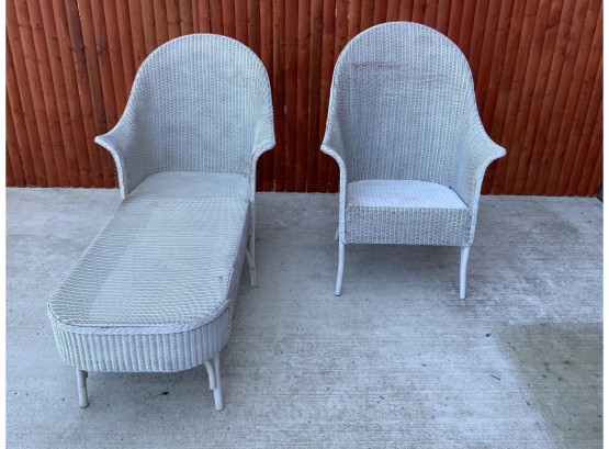 Vintage White Wicker Chaise & Chair