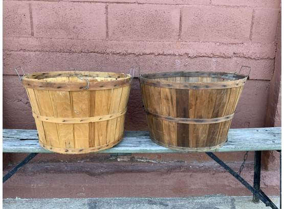 Two Wicker Bushel Fruit Baskets