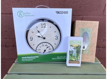 Outdoor Clock And Thermometer And Wind Chimes