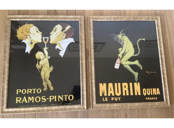 Lot Of Two Framed  Posters 1) L. Cappiello Mairin Quina Green Devil 1906. 2) Porto Ramos-pinto