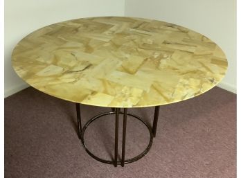 4 Foot Round Thin Marble Slab Table Top. Base Included (sitting On/ Not Secured)