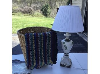 Beautiful Ceramic Lamp And New 100 Percent Cotton Lap Blanket