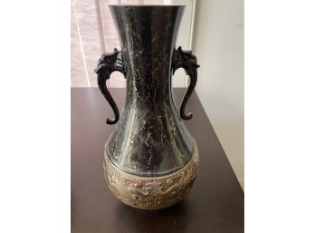 Rare Chinese Bronze/metal Vase Dragon Heads Decorate The Handles