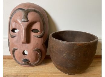 Wooden Mask  And Bowl Decor
