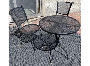 Black Wrought Iron Bistro Set 24 Inch Round Table And Two Chairs