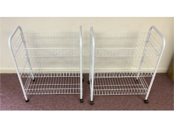 Two Three Tiered White Wire Shelving Unit