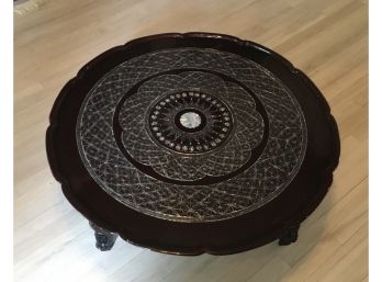 Mid  20th Century Asian Black Lacquer Mother Of Pearl Folding Table