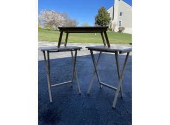 Two Collapsible Wooden Tray Tables And  Bed Tray