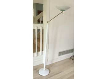 Sleek White Metal Floor Lamp With Gold Accents Height Adjustable