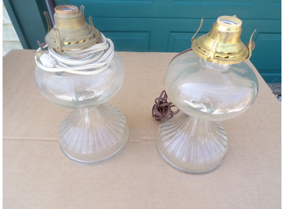 Pair Electrified Kerosene Lamps