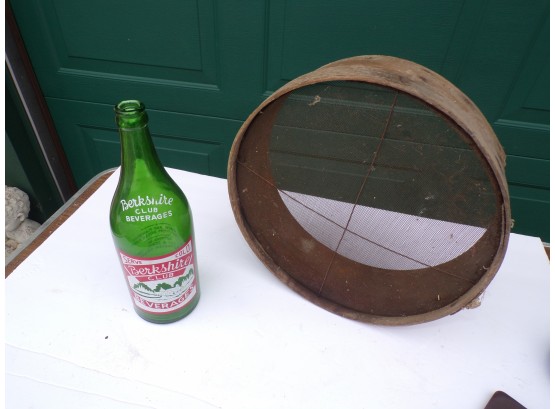 Lot Of Old Berkshire Soda Bottle And Farm Strainer