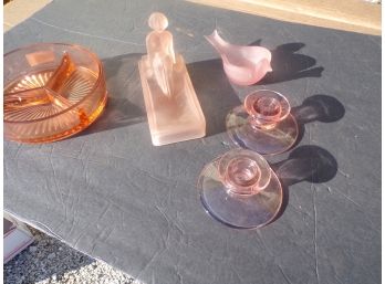 Lot Of Pink Depression Glass Assorted 5 Pc Lot
