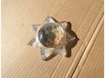 Victorian Paper Weight Glass W/photo And Flowers
