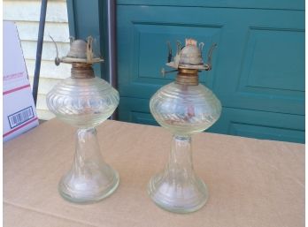 Pair Antique Kerosene Swirl  Shaped Lamps