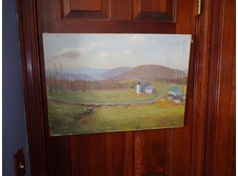 Painting Oil On Canvas' Farm Scene' Signed