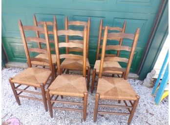 Set 6 Country Ladderback Chairs With Rush Seats