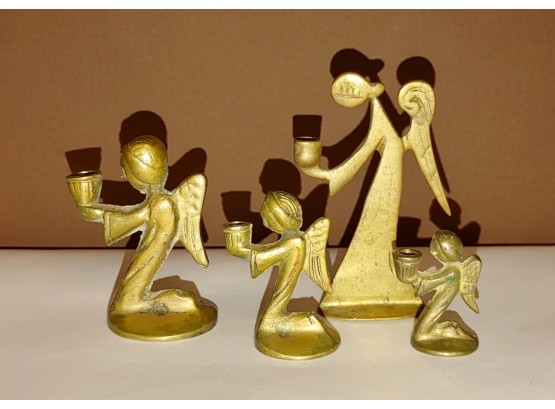 Brass Angel Candleholder Figures (4)