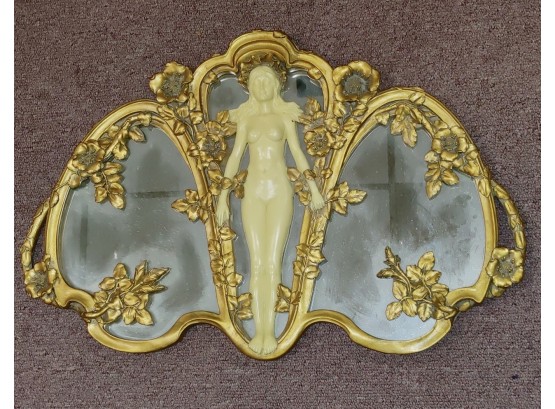 Ornate Gilt Art Nouveau Mirror With Nude