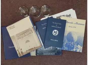 Collection Of Millbrook School Memorabilia - Annuals, Bourbon Glasses, Etc.