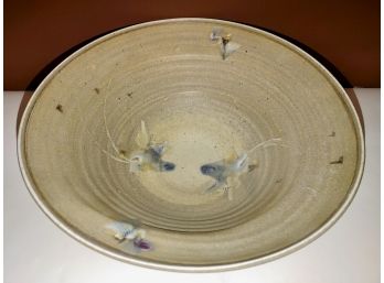 Artist Signed Hand Thrown Pottery Bowl With Koi Fish