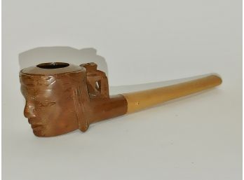 Wood Carved Figural Face Tobacco Pipe With Monkey