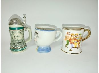 Lot Of 3 Mugs - Moustache Cup, Panda Stein, And Baileys Mug
