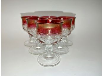 Set Of 6 Clear To Ruby Pressed Cordial Glasses