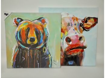 Decorative Animal Prints On Canvas - Bear & Cow (2)