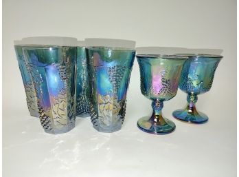 Iridescent Blue Carnival Glass Lot (6)