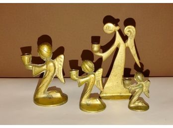 Brass Angel Candleholder Figures (4)