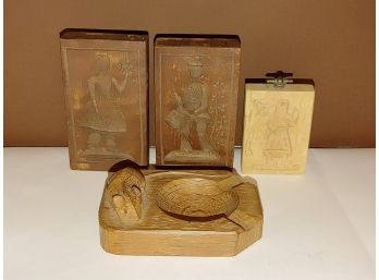 Wooden Butter Molds, Carved Mouse Ashtray (4)