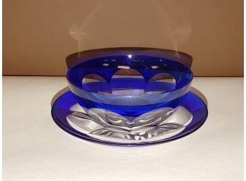 French Cobalt Cut To Clear Berry Bowl & Underplate