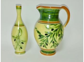 French Pottery Pitcher & Olive Oil Decanter (2)