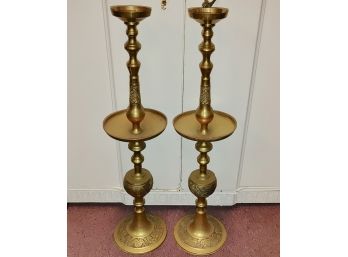 Pair Of Brass Floor Candlesticks