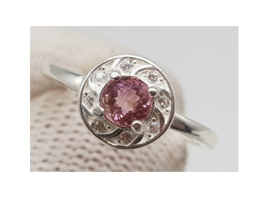 925 Sterling Silver And Pink Rubellite Tourmaline Ring - Size 6