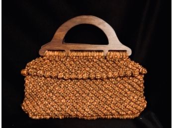 Vintage Knitted Handbag With Walnut Handle