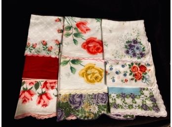 Nine Vintage Ladies Floral Handkerchiefs