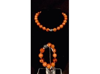 Vintage Apricot Faceted Bead And Bracelet Set