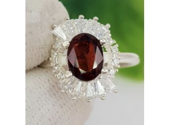 Beautiful 925 Sterling Silver And Almandine Garnet Ring - Size 7.5